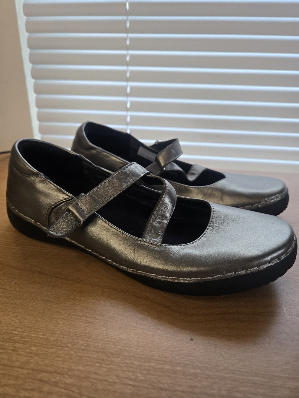 Vionic Metallic Silver Mary Jane Flats with Double Straps